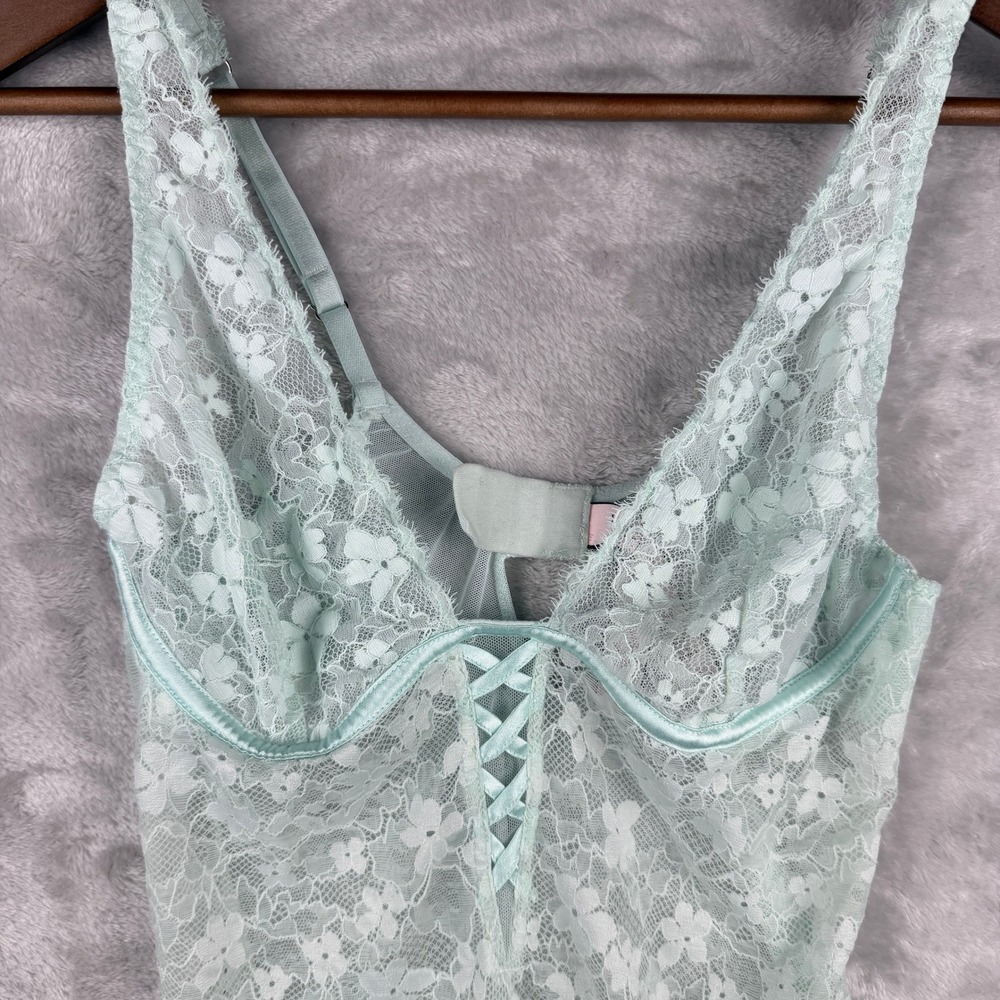 Victoria's Secret Mint Green‎ Lace Corset Teddy Bodysuit medium